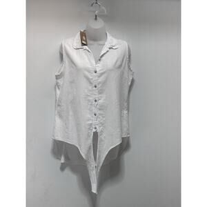 Cotton Natural Peru Sleeveless White Button Front Collared Women’s Medium NWT